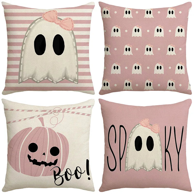🎃 4pc Halloween Pink Cushion Covers 🕸️