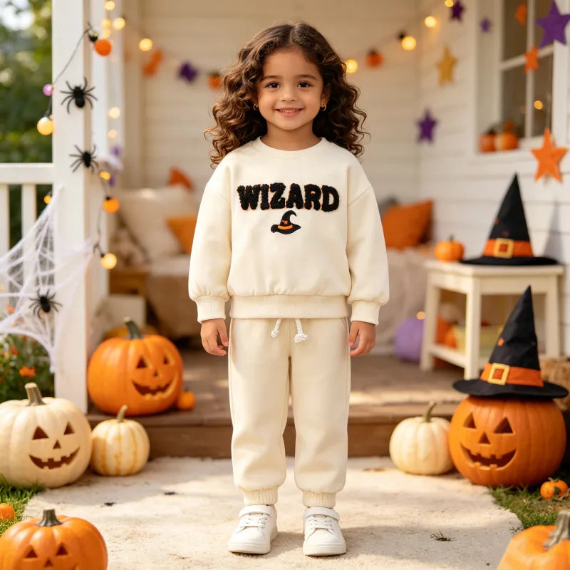 🧙 Purple Ghost & Beige Wizard Kids Tracksuits 👻