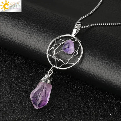 🌙 Hand-Wrapped Dreamcatcher Crystal Necklaces 🌙