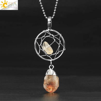🌙 Hand-Wrapped Dreamcatcher Crystal Necklaces 🌙