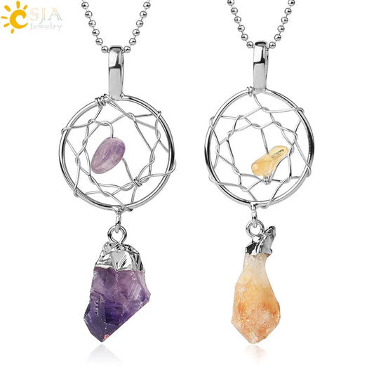 🌙 Hand-Wrapped Dreamcatcher Crystal Necklaces 🌙