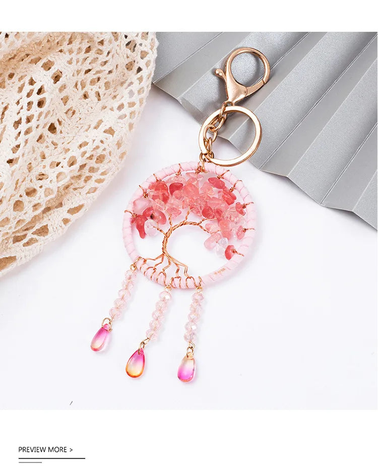 🌸 Cherry Blossom Tree of Life Dreamcatcher Keychain 🌸