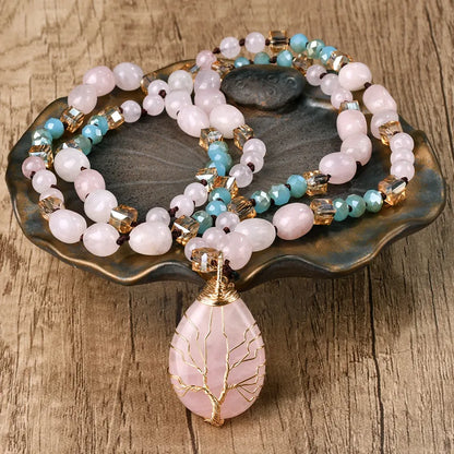 💖 Handmade Rose Quartz Sweet Water Droplet Heart Pendant Necklace 💖