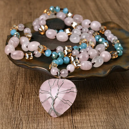 💖 Handmade Rose Quartz Sweet Water Droplet Heart Pendant Necklace 💖