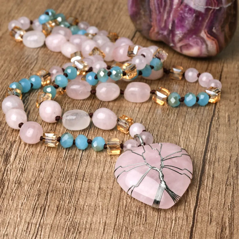 💖 Handmade Rose Quartz Sweet Water Droplet Heart Pendant Necklace 💖