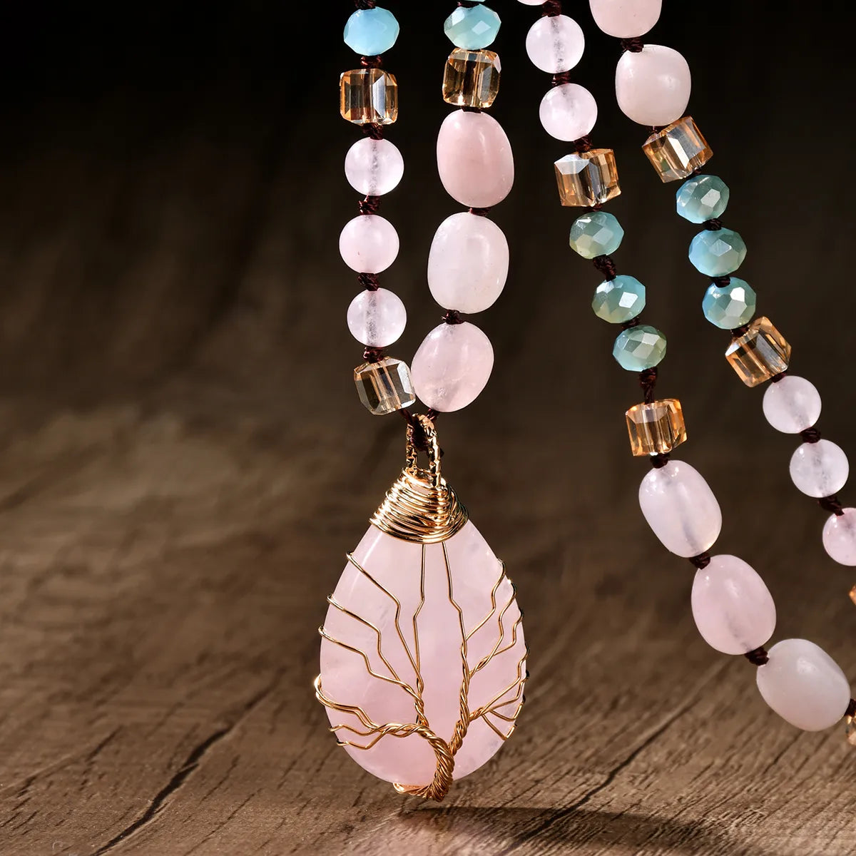 💖 Handmade Rose Quartz Sweet Water Droplet Heart Pendant Necklace 💖