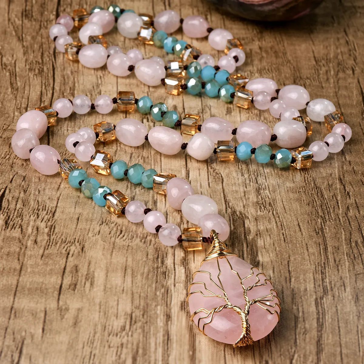 💖 Handmade Rose Quartz Sweet Water Droplet Heart Pendant Necklace 💖