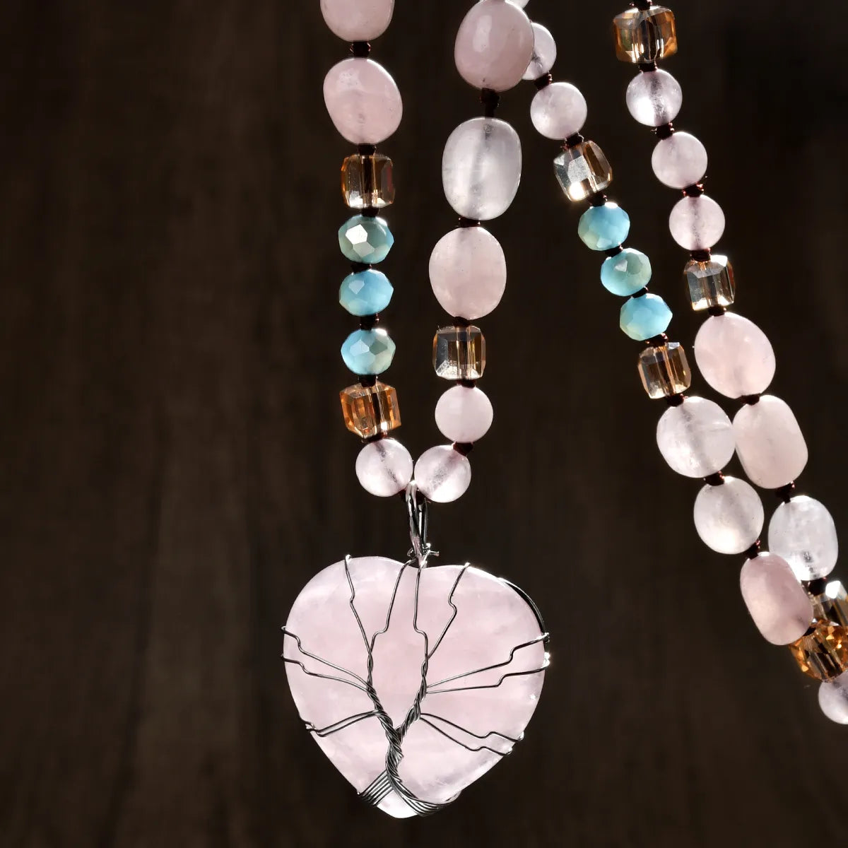 💖 Handmade Rose Quartz Sweet Water Droplet Heart Pendant Necklace 💖