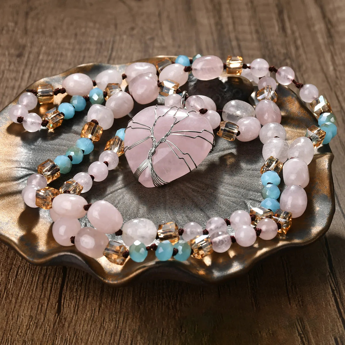 💖 Handmade Rose Quartz Sweet Water Droplet Heart Pendant Necklace 💖