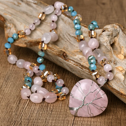 💖 Handmade Rose Quartz Sweet Water Droplet Heart Pendant Necklace 💖