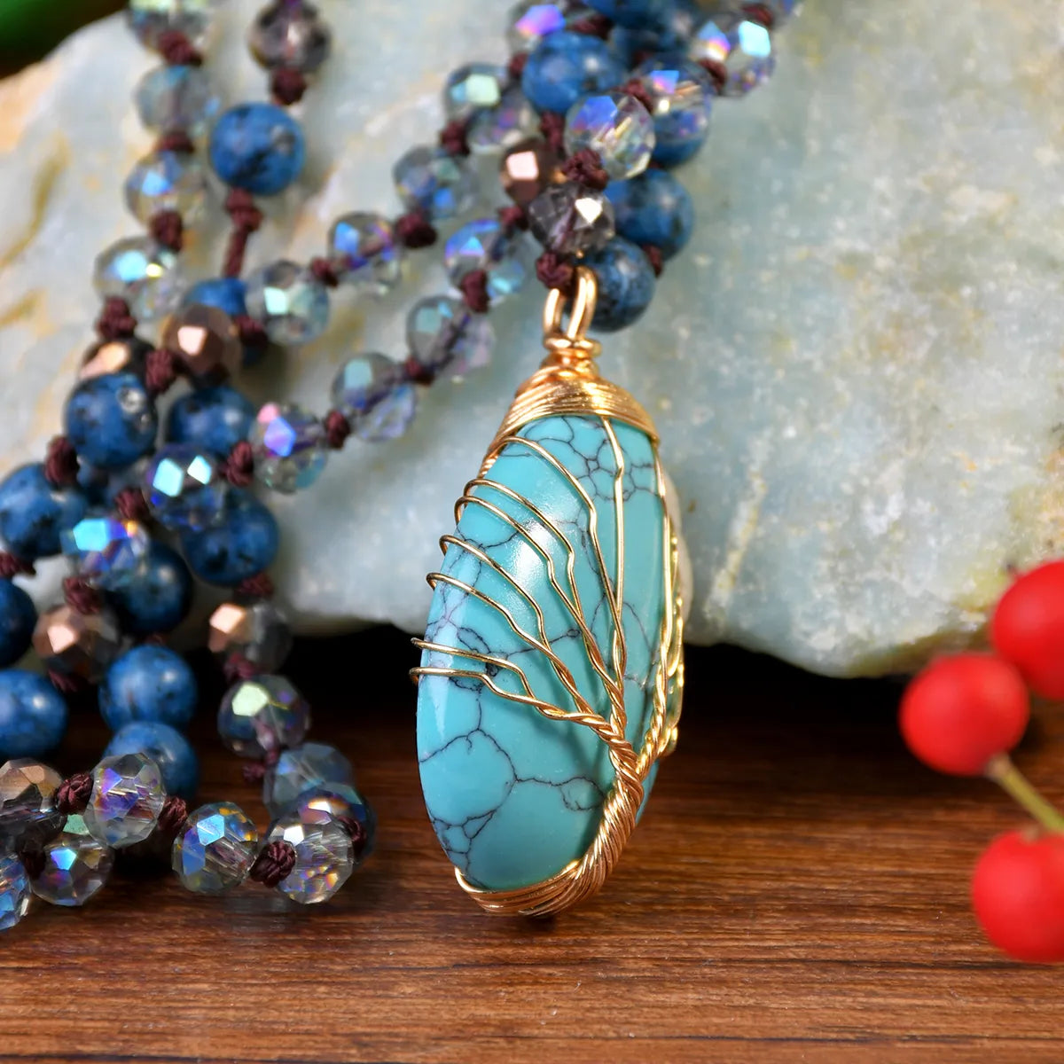 ✨ Healing Turquoise & Blue Agate Pendant Necklace ✨
