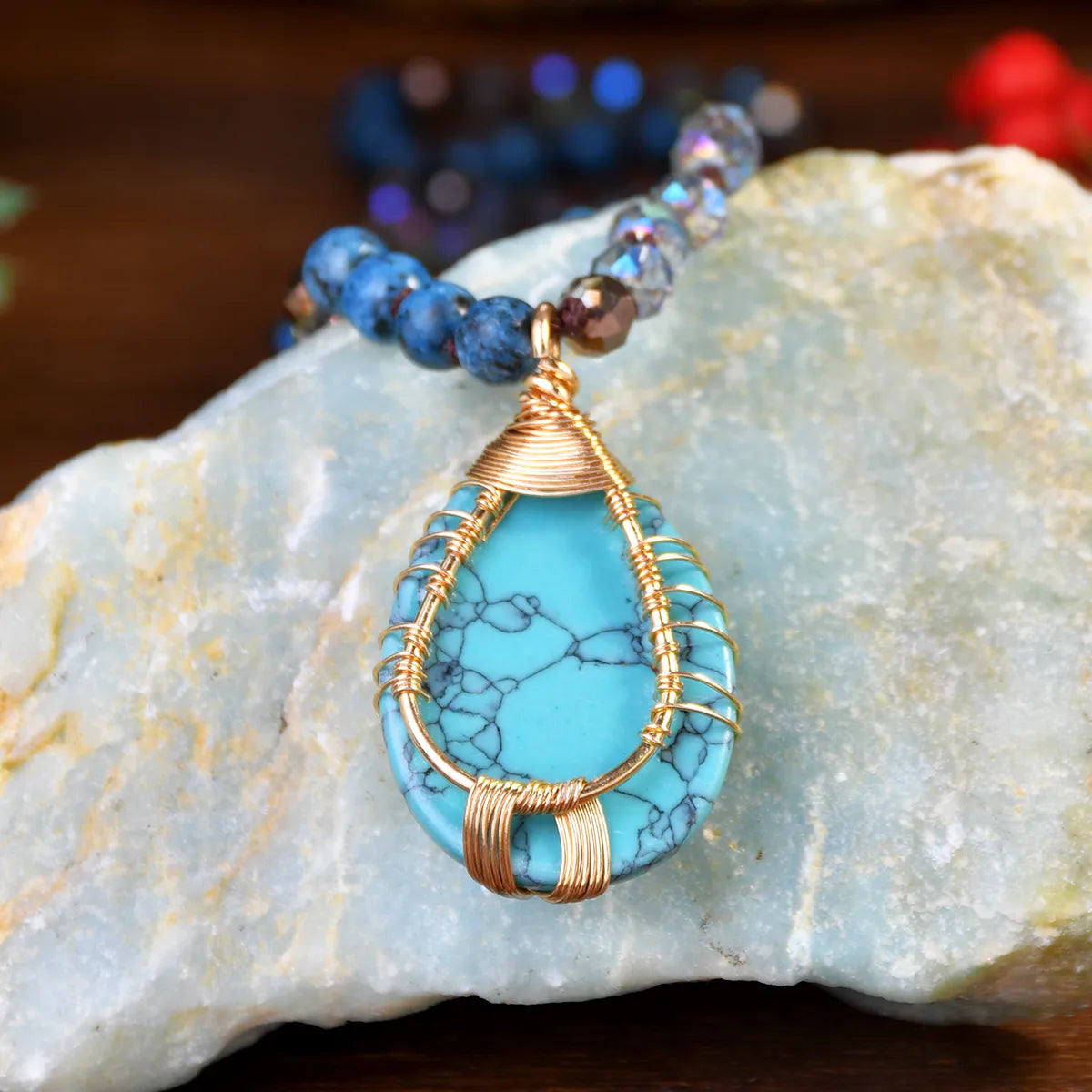 ✨ Healing Turquoise & Blue Agate Pendant Necklace ✨