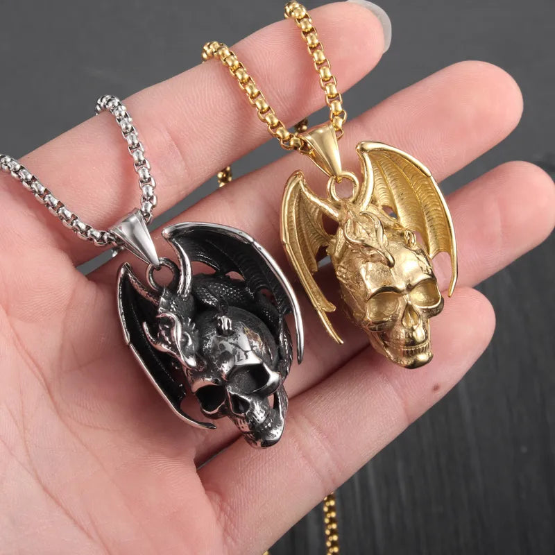 🐉💀 Retro Skull & Dragon Necklace 💀🐉