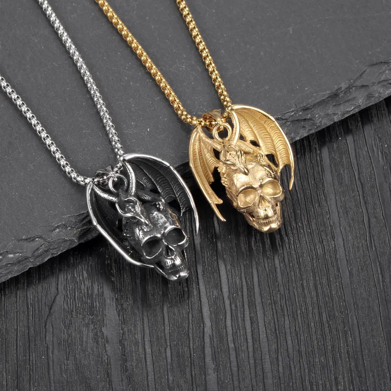 🐉💀 Retro Skull & Dragon Necklace 💀🐉