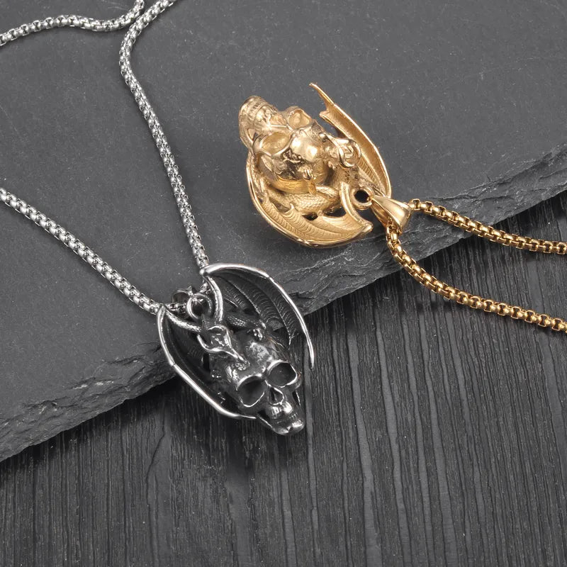 🐉💀 Retro Skull & Dragon Necklace 💀🐉