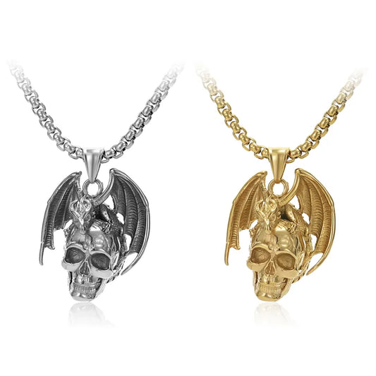 🐉💀 Retro Skull & Dragon Necklace 💀🐉