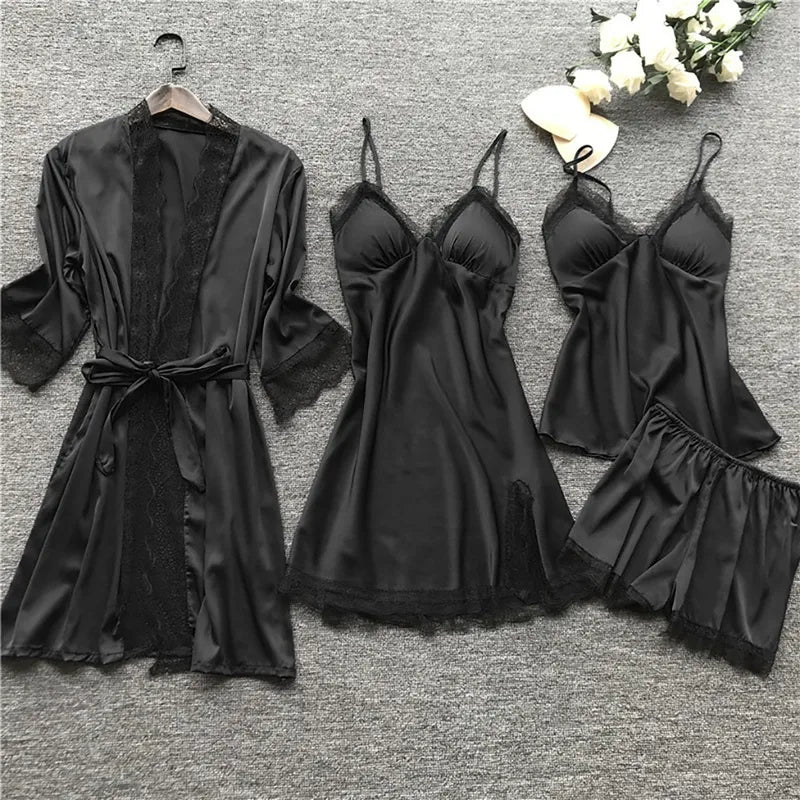 French Style Polyester Satin PJ Sets