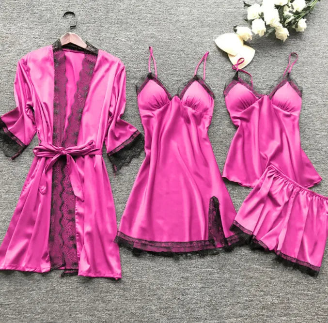French Style Polyester Satin PJ Sets