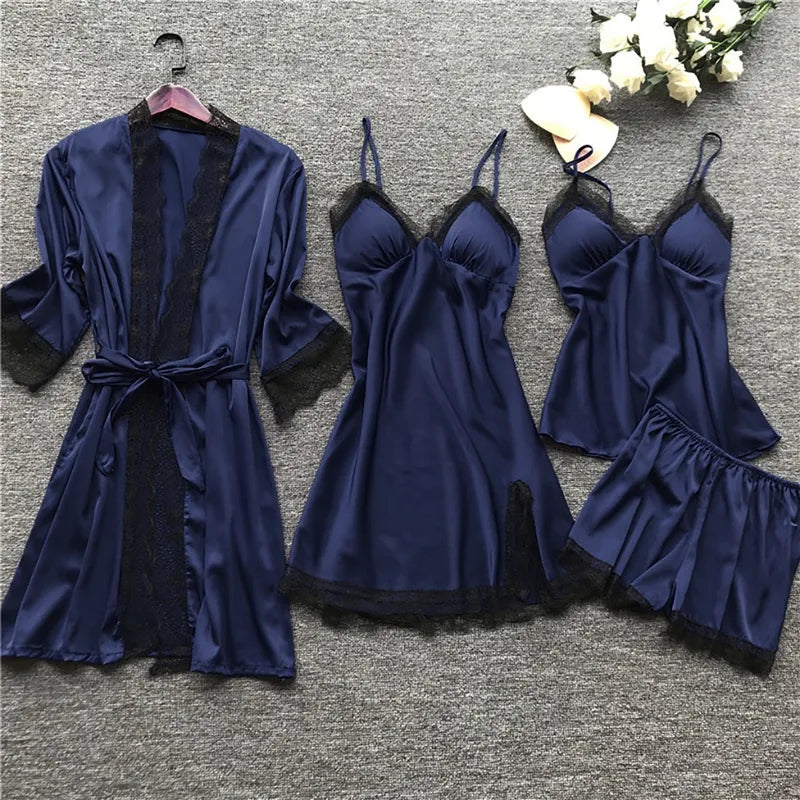 French Style Polyester Satin PJ Sets