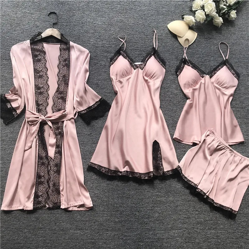 French Style Polyester Satin PJ Sets