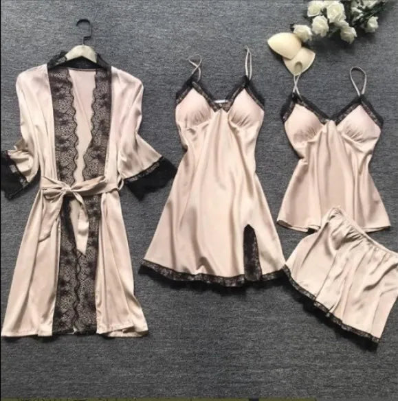 French Style Polyester Satin PJ Sets
