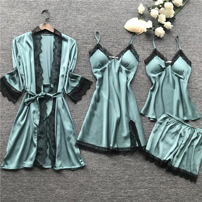 French Style Polyester Satin PJ Sets