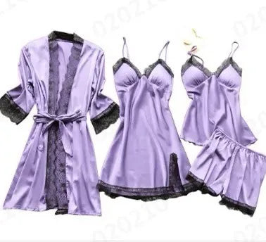 French Style Polyester Satin PJ Sets