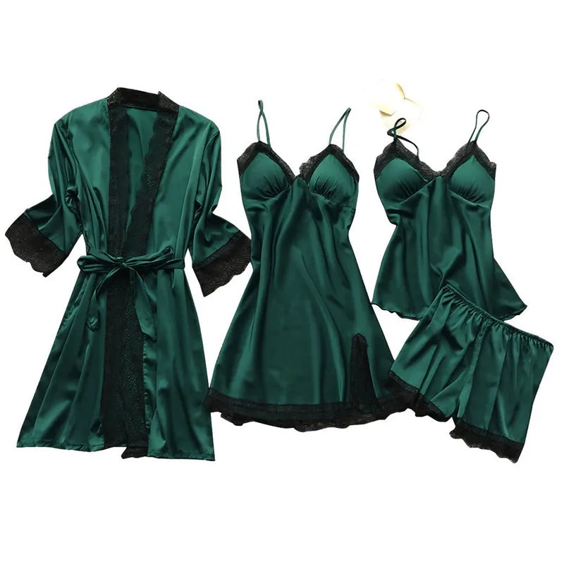 French Style Polyester Satin PJ Sets
