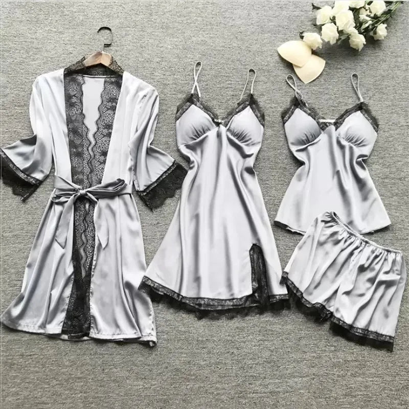 French Style Polyester Satin PJ Sets