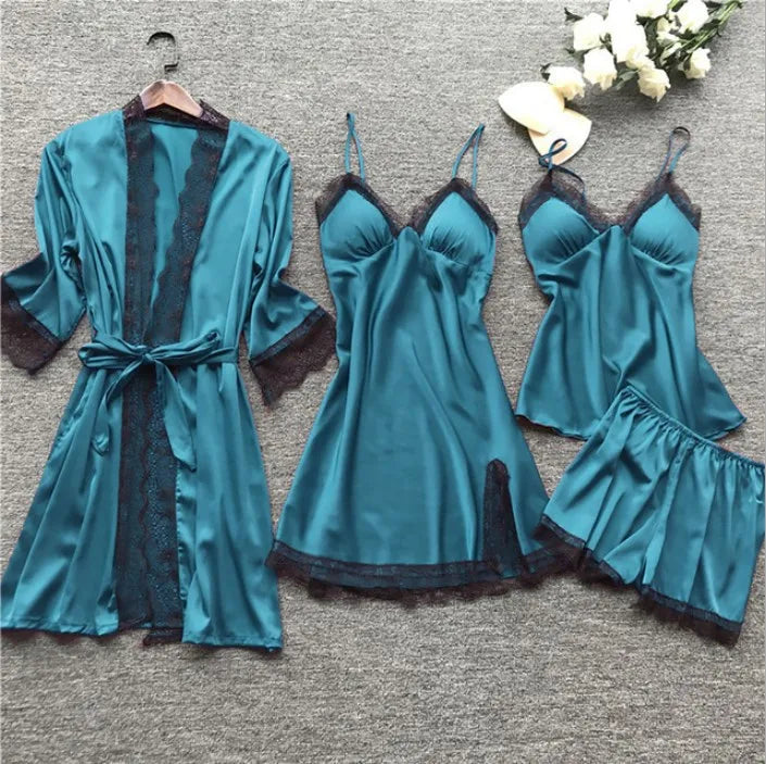French Style Polyester Satin PJ Sets