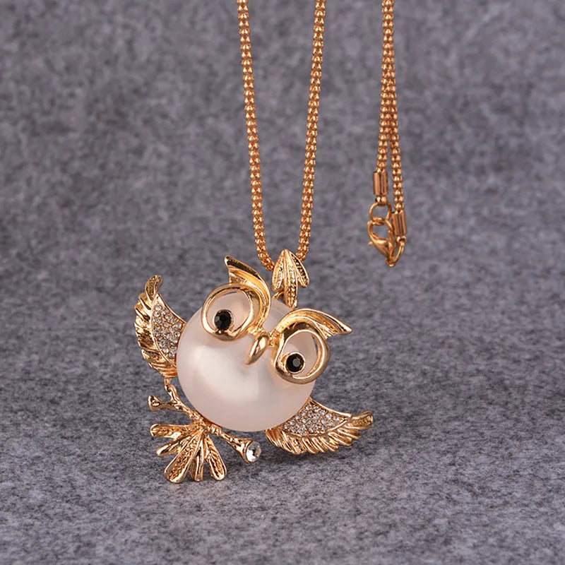 🦉 Cute Gold Owl Cat’s Eye Pendant Necklace 🦉