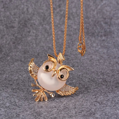 🦉 Cute Gold Owl Cat’s Eye Pendant Necklace 🦉