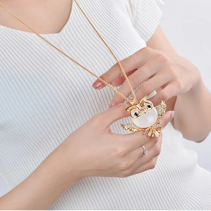 🦉 Cute Gold Owl Cat’s Eye Pendant Necklace 🦉