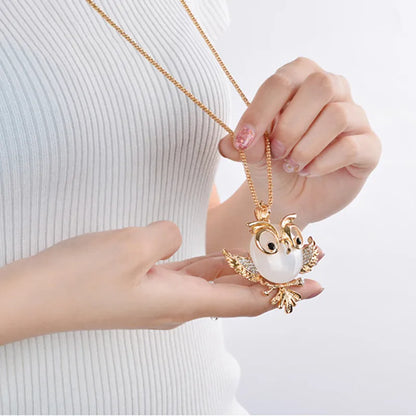 🦉 Cute Gold Owl Cat’s Eye Pendant Necklace 🦉