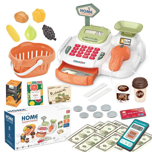36pc Pretend Play Cash Register Toy with Calculator, Scanner & Play Food Set