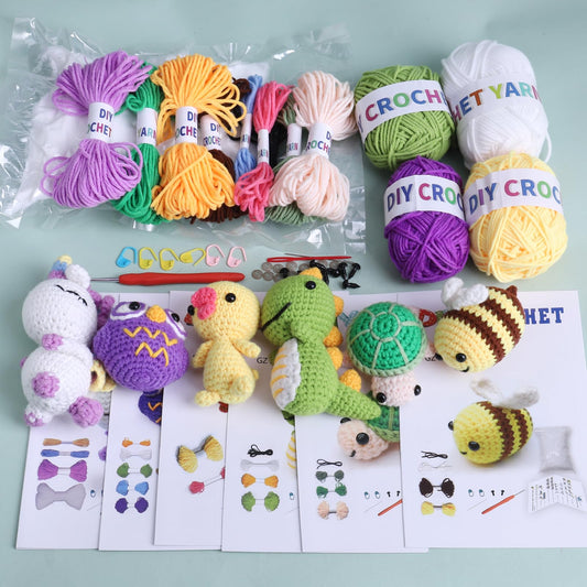 Animal Crochet Starter Kit for Beginners DIY Set to Make 6 Cute Plush Toys with Tutorials