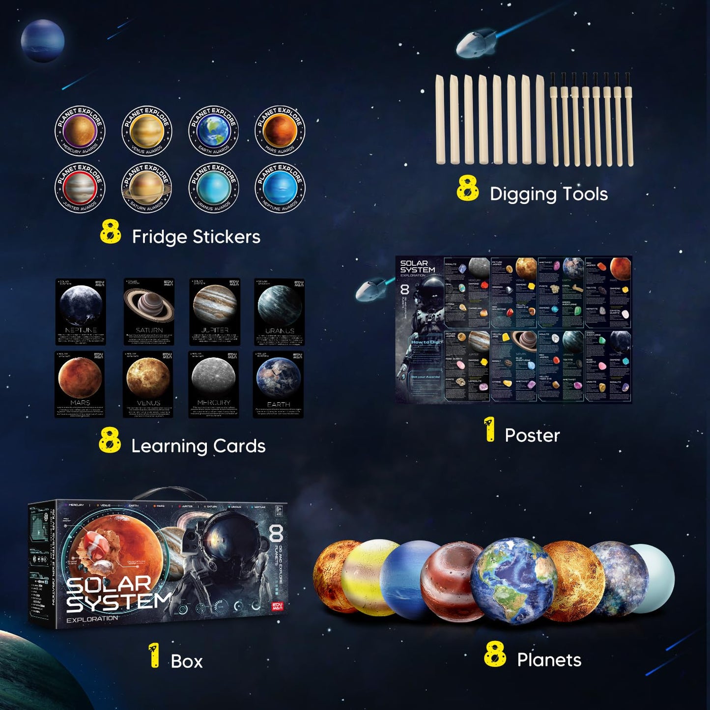 Gemstone Dig Kit for Kids with 40 Real Gems, Crystals & Mining Tools