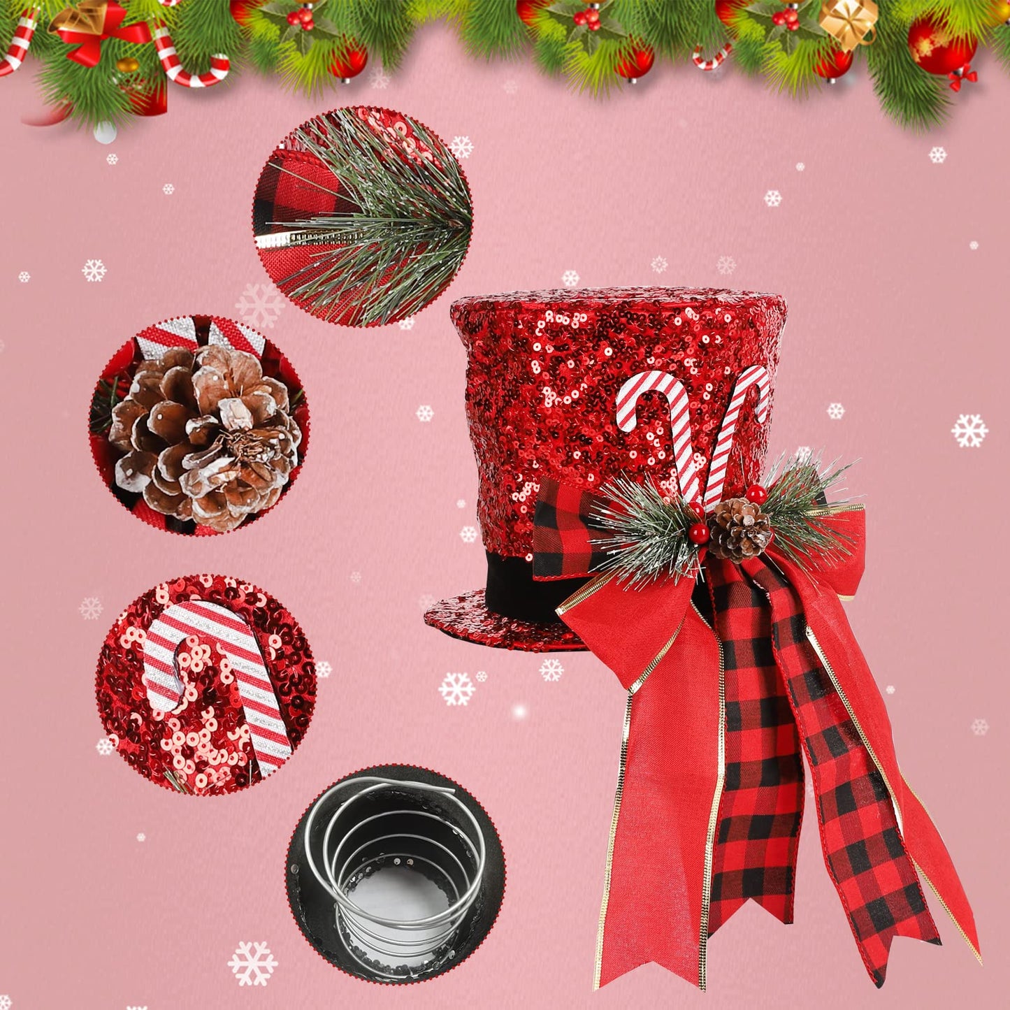 LED Red Christmas Tree Topper Snowflake Projector Top Hat