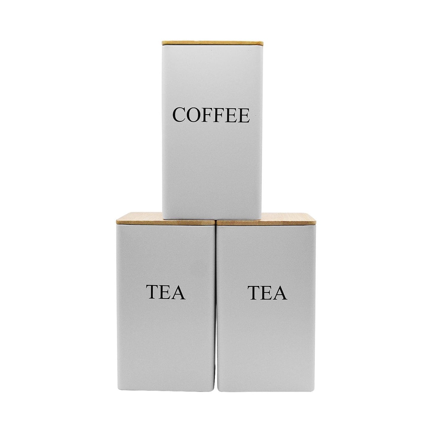 Tea Coffee Sugar Canisters Set With Bamboo Lids