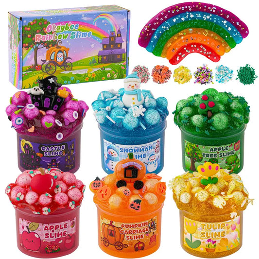 6 Pack Glitter Crunchy Slime Kit with Charms & Add-ins