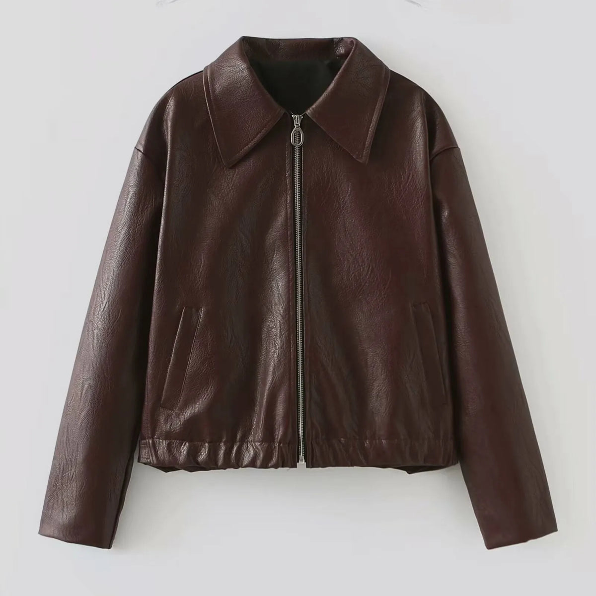 Casual Pleather Jacket With Zipper