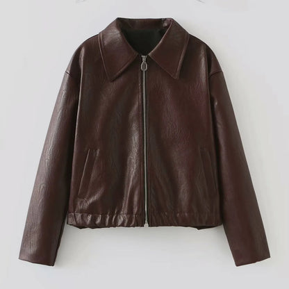 Casual Pleather Jacket With Zipper