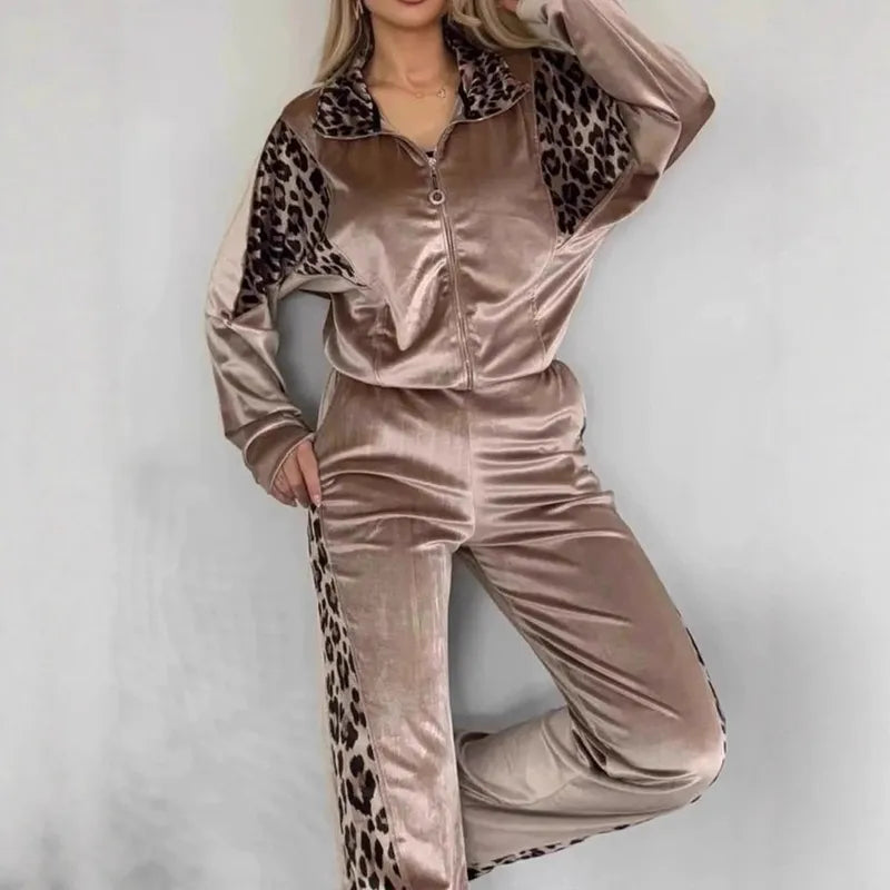 Leopard Print Velvet Tracksuits