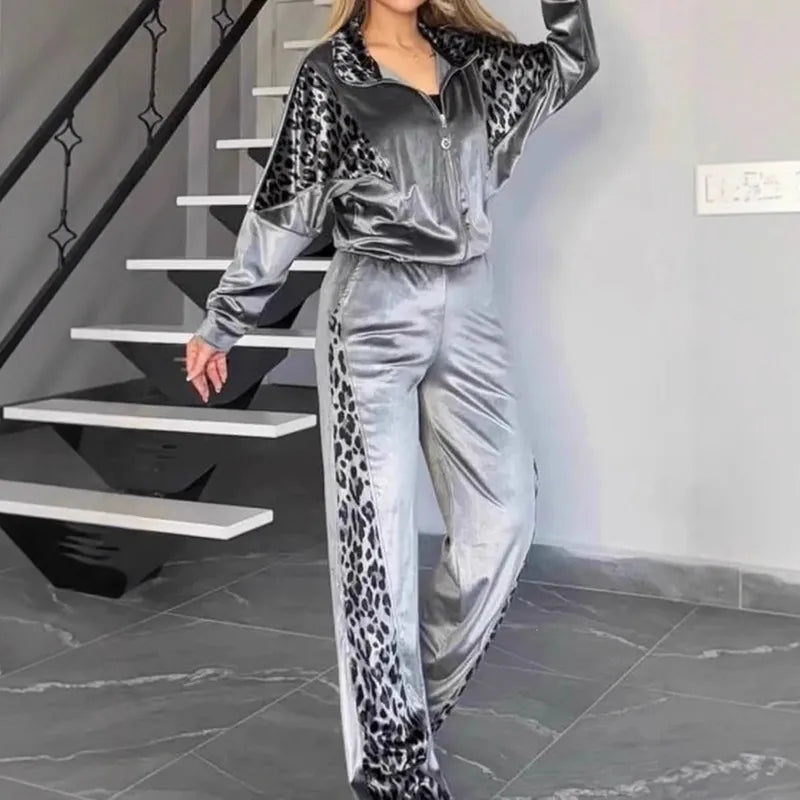 Leopard Print Velvet Tracksuits