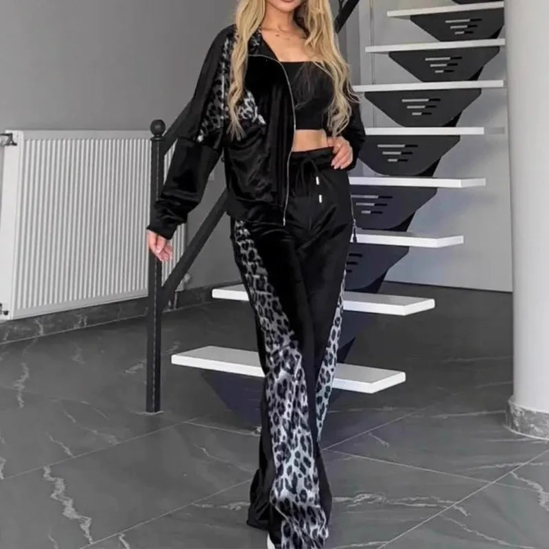 Leopard Print Velvet Tracksuits