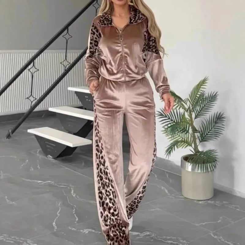 Leopard Print Velvet Tracksuits