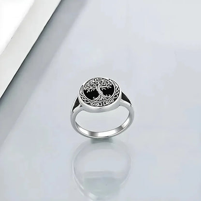 Tree of Life Silver & Black Ring
