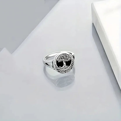 Tree of Life Silver & Black Ring