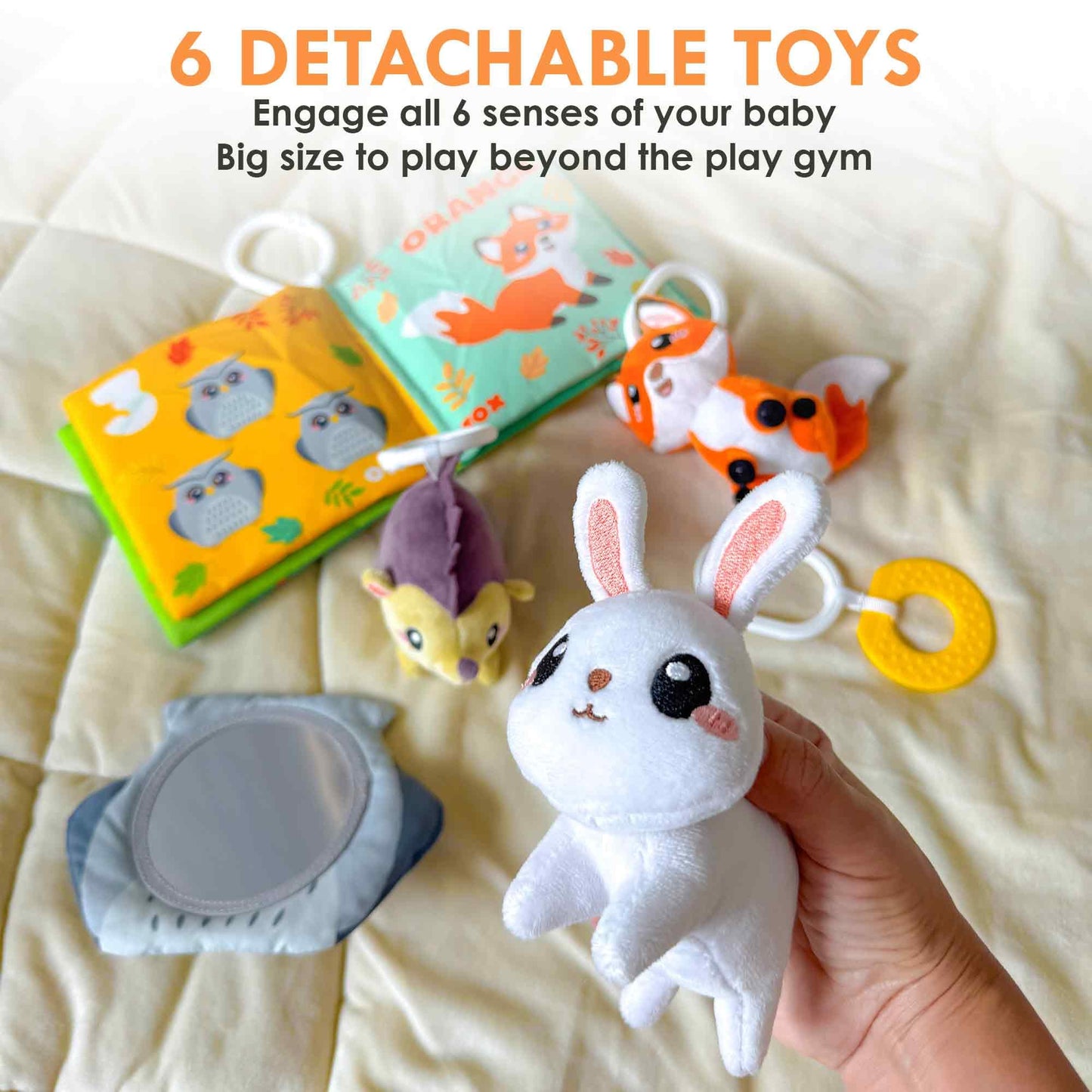 Baby Play Gym Mat with 6 Sensory Toys Acorn-Shaped Tummy Time Mat - Acorn