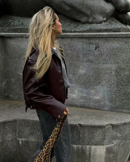 Casual Pleather Jacket With Zipper